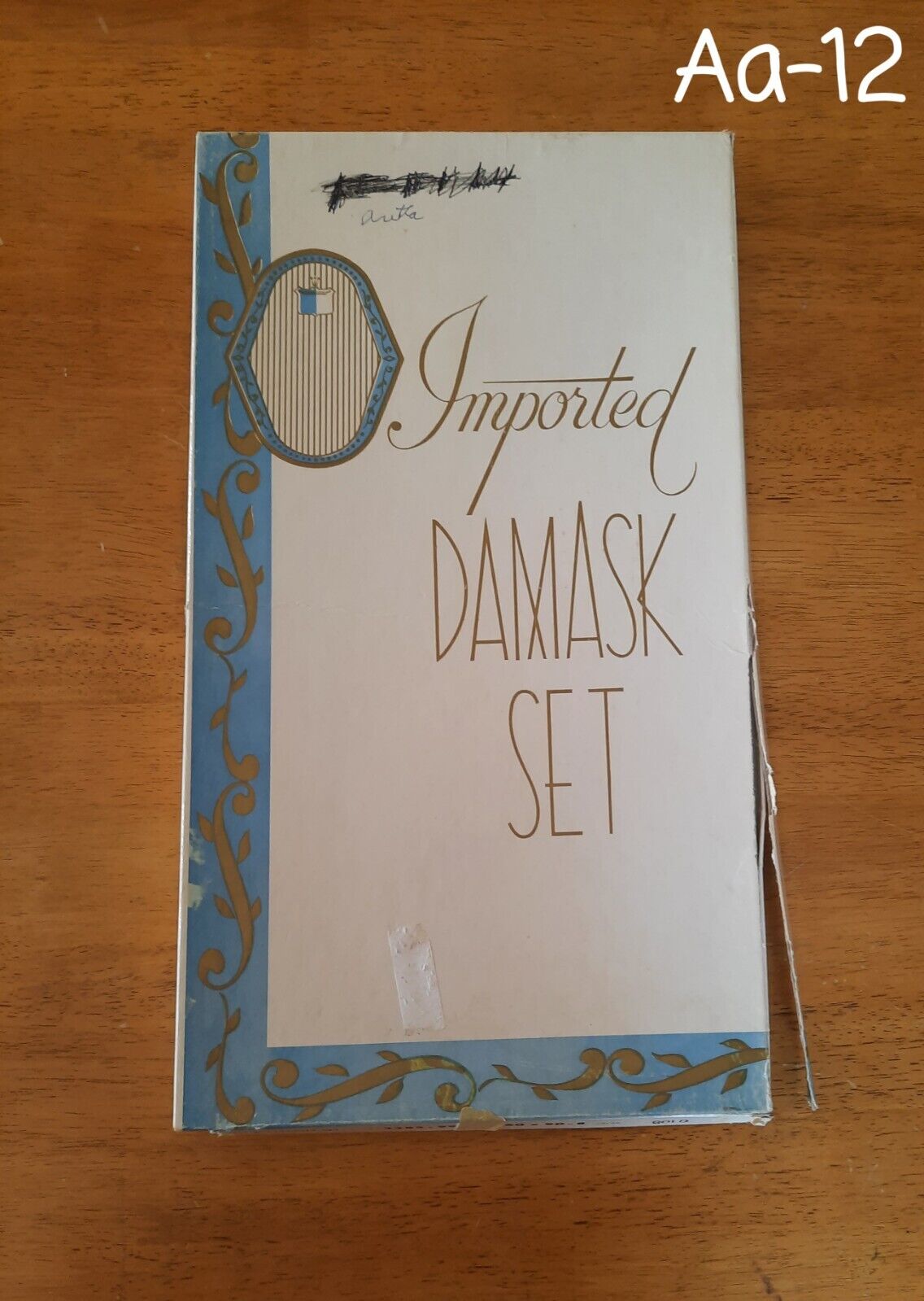 Vtg. Imported Damask Set Cloth & Napkin Set Of 8  gold color Cloth is 60×90. 