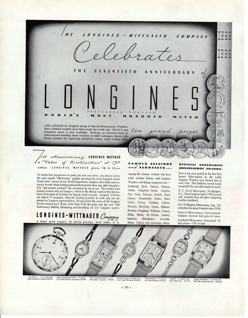 1936 Vintage print ad Fashion Longines Whittnauer Watch ad 1866 - 1936 6 styles