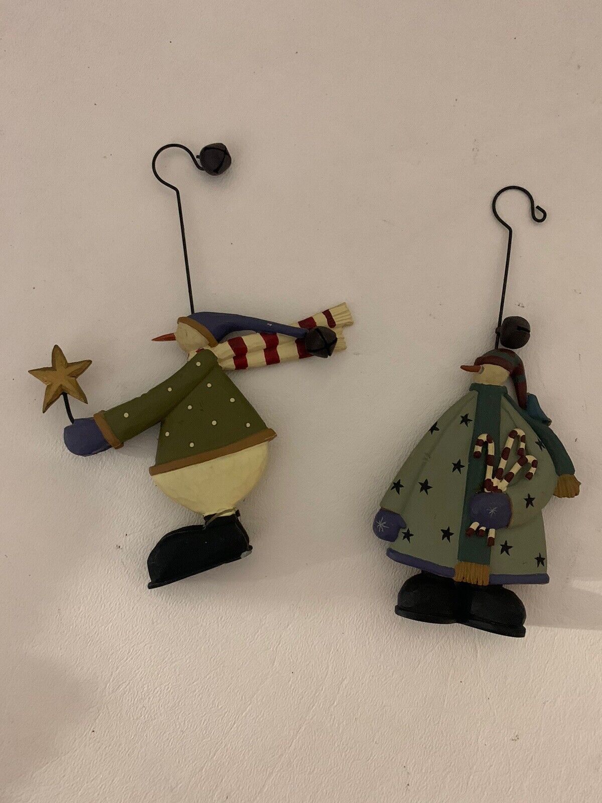 Vintage Williraye Studio Snowman Star/CandyCanes Folk Art Christmas Ornaments(2)