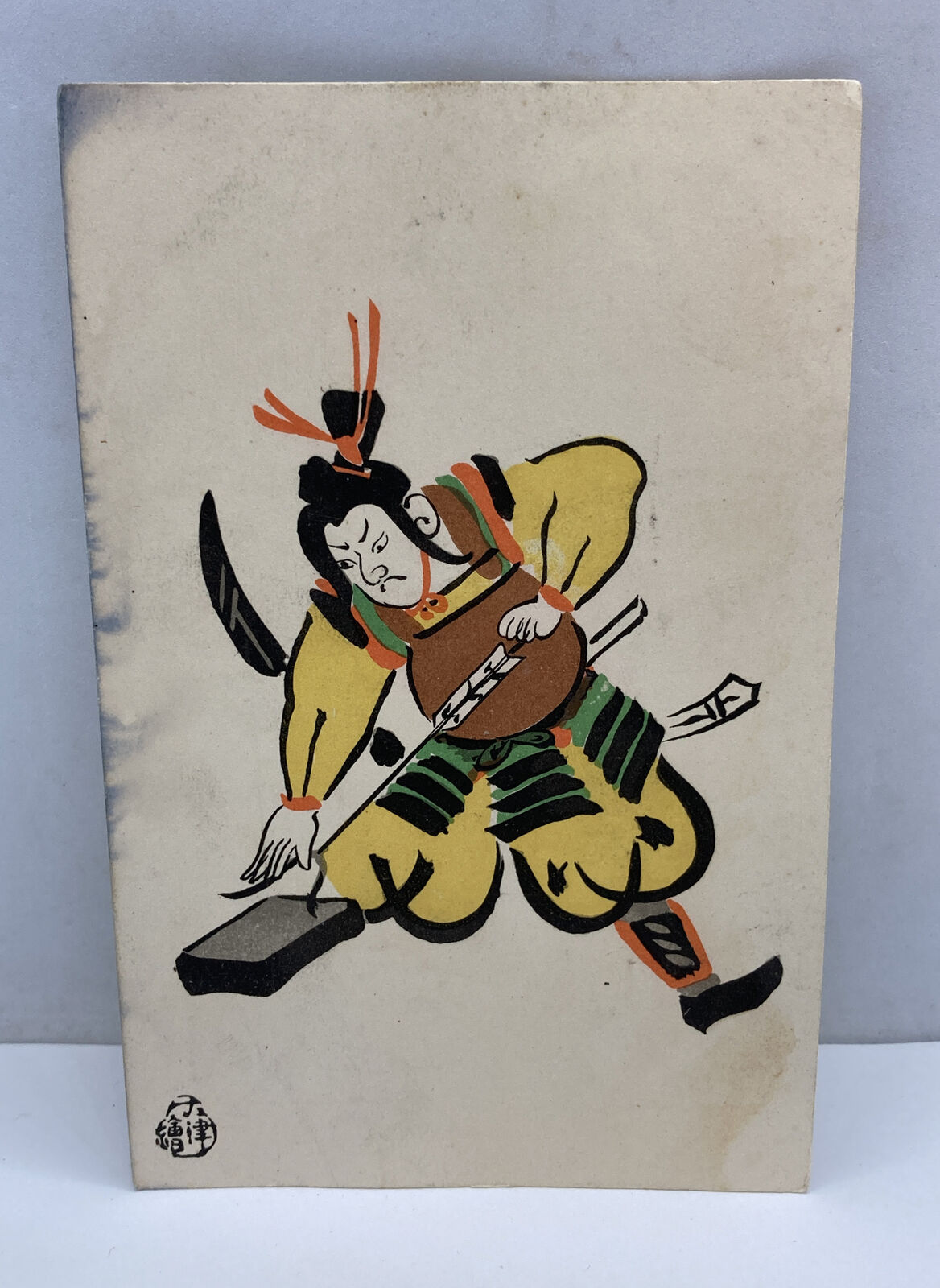 Vintage Japanese Woodblock Print  Postcard Samurai only one damaged rare as is