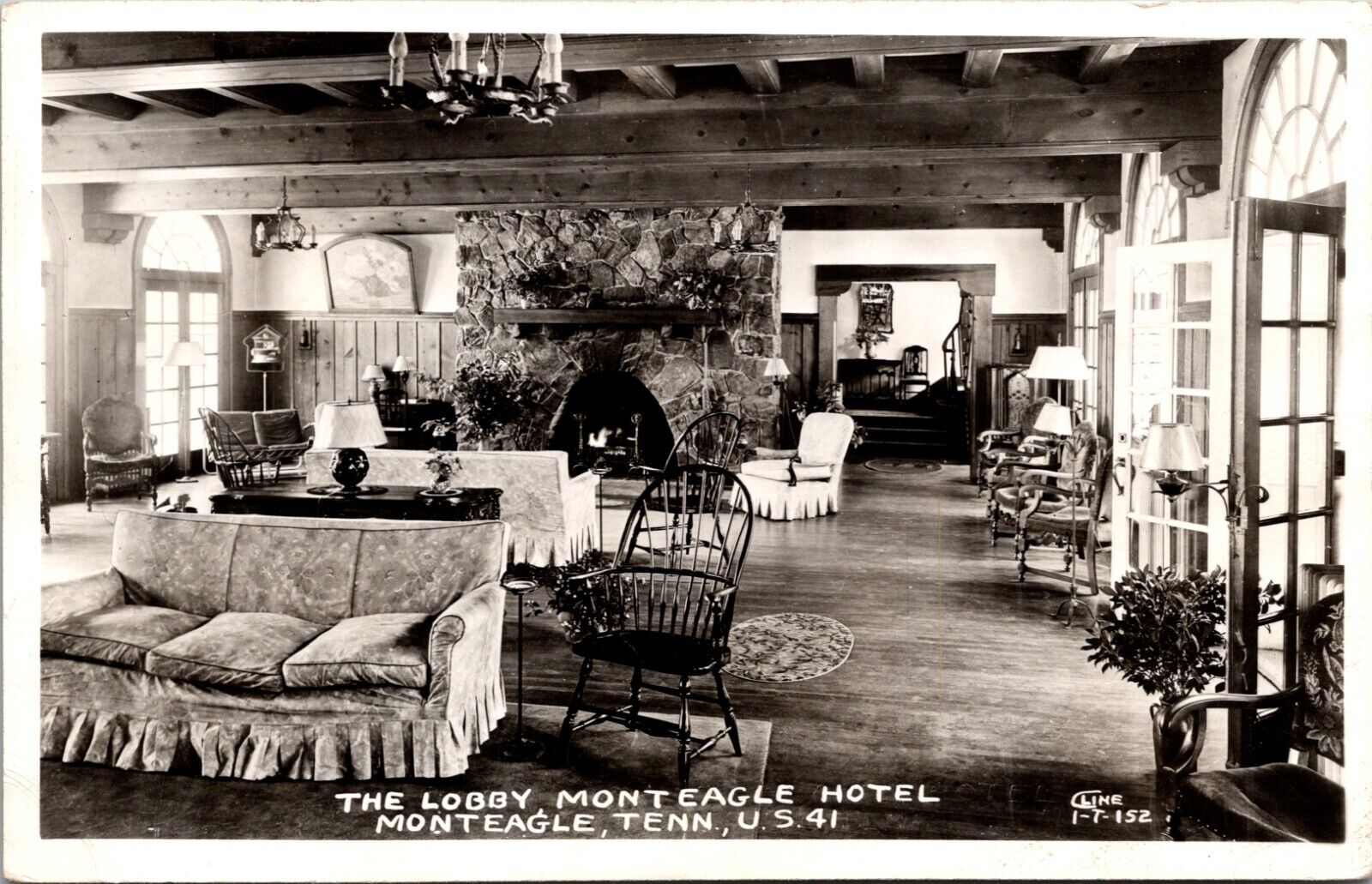 RPPC 1947 Monteagle Hotel Lobby Monteagle Tennessee TN Cline Postcard L66