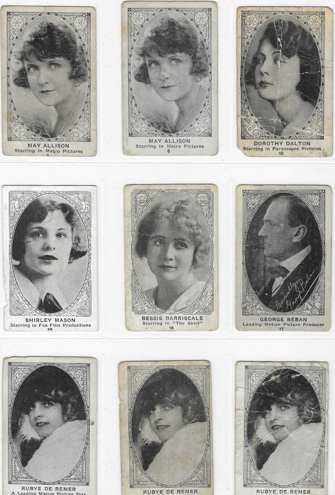 1921 E123 AMERICAN CARAMEL MOVIE STARS, LOT OF 18 CARDS GREAT SET