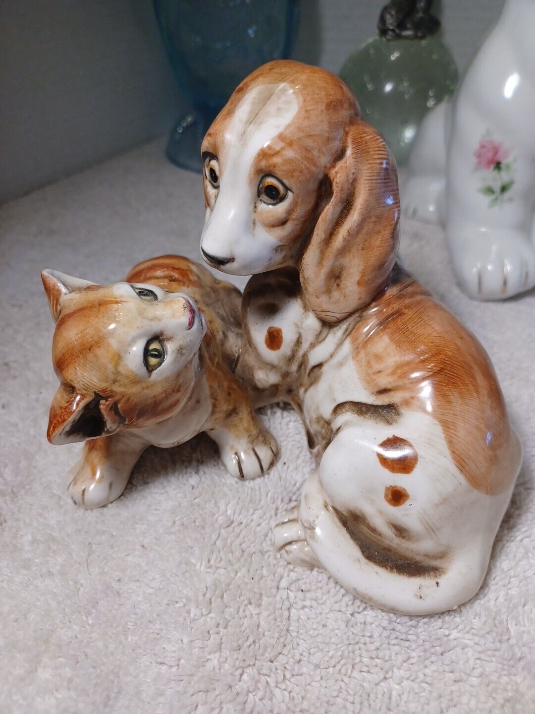 Enesco Dog Looking At Cat Playful  Ceramic Figure Japan E9404 6