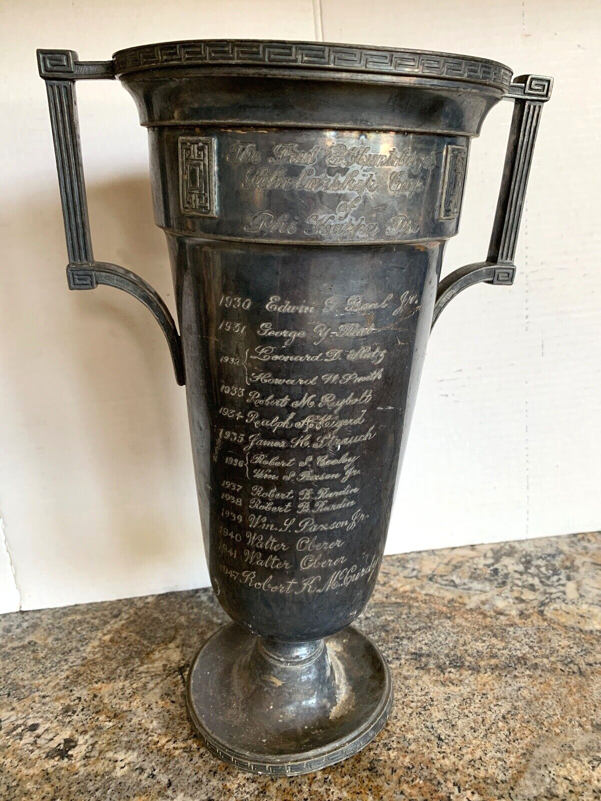 Antique PHI KAPPA PSI Fraternity Trophy Cup 2 Handle Vase Greek Art Deco VTG Urn