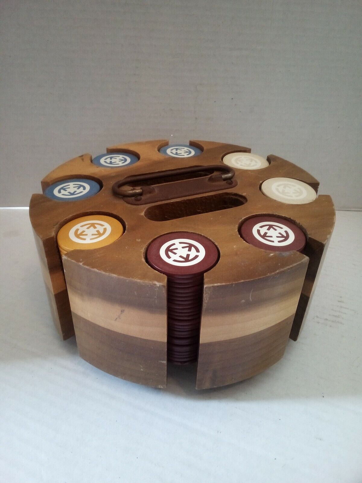 Vintage Clay Rare Poker Chips w/ Solid Hardwood Caddy 184 Chips