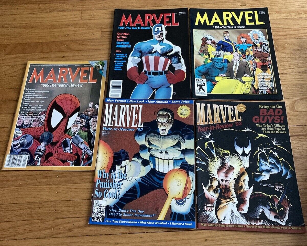 5x MARVEL YEAR-IN-REVIEW lot 1989 Spider-man Venom Deadpool Wolverine punisher