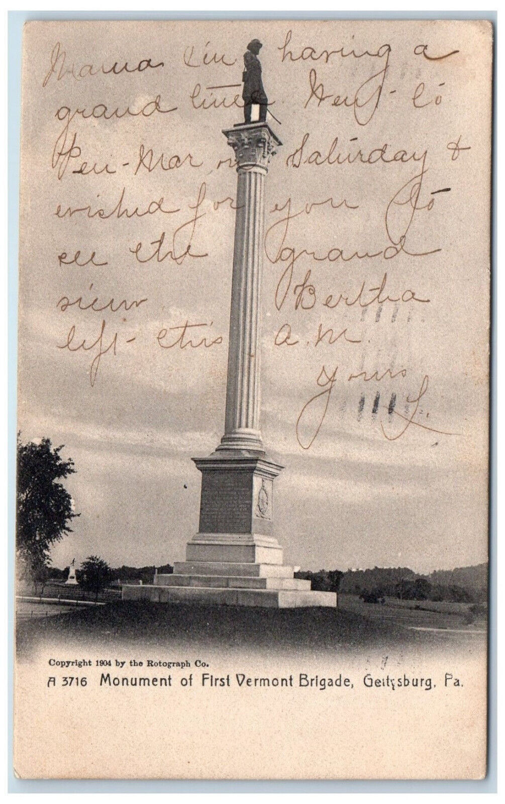1908 Monument of First Vermont Brigade Gettysburg Pennsylvania PA Postcard