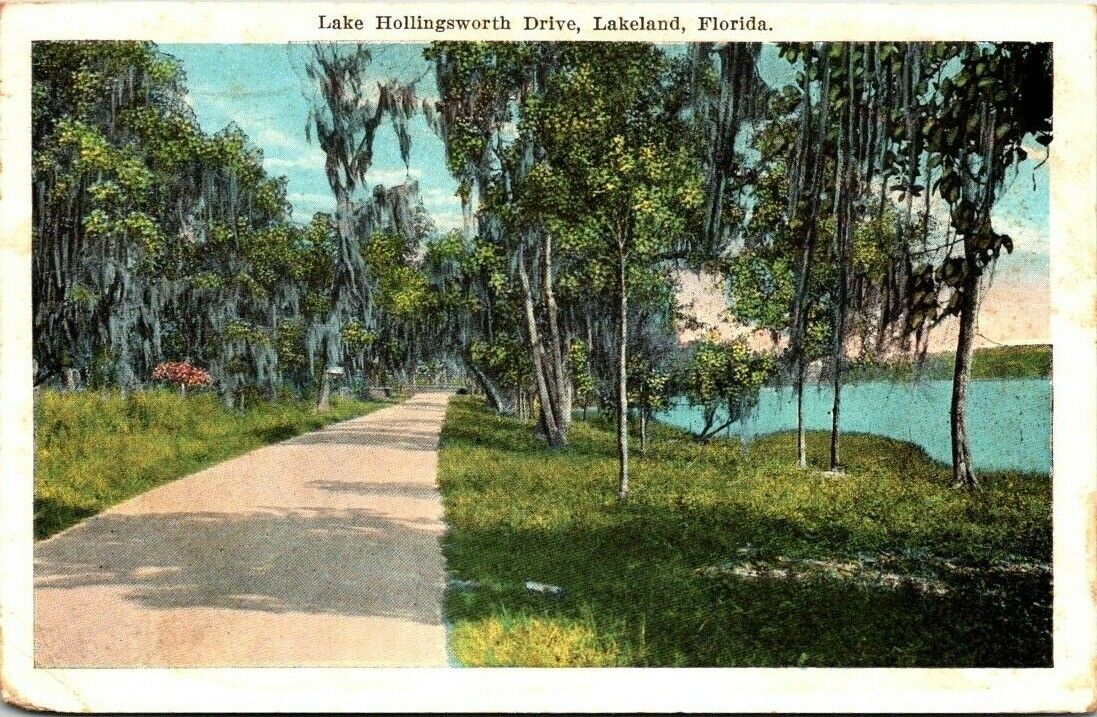 Postcard~Lakeland, Fla.~Lake Hollingsworth Drive~Posted 1926
