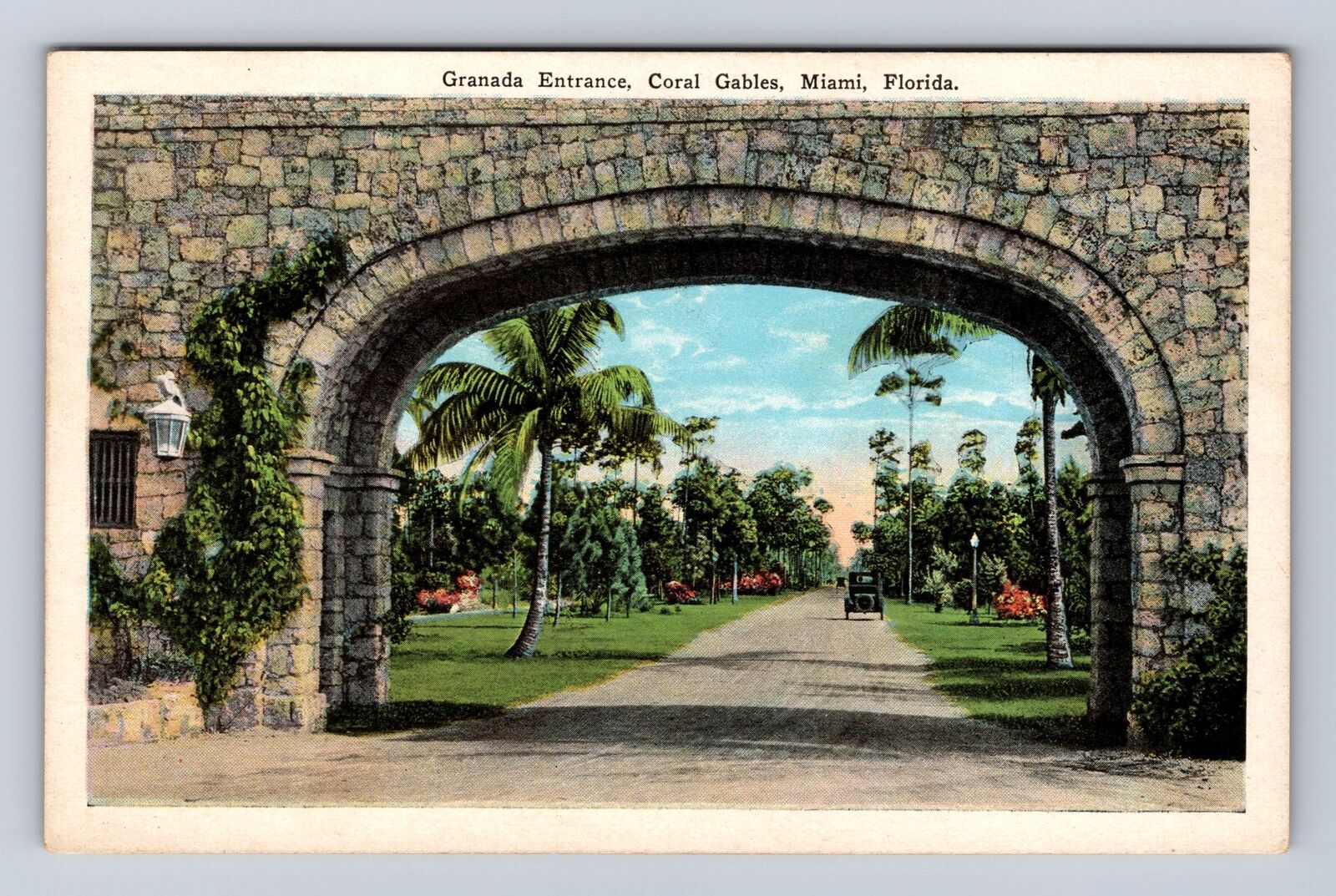 Miami FL-Florida, Granada Entrance, Coral Gables, Antique, Vintage Postcard