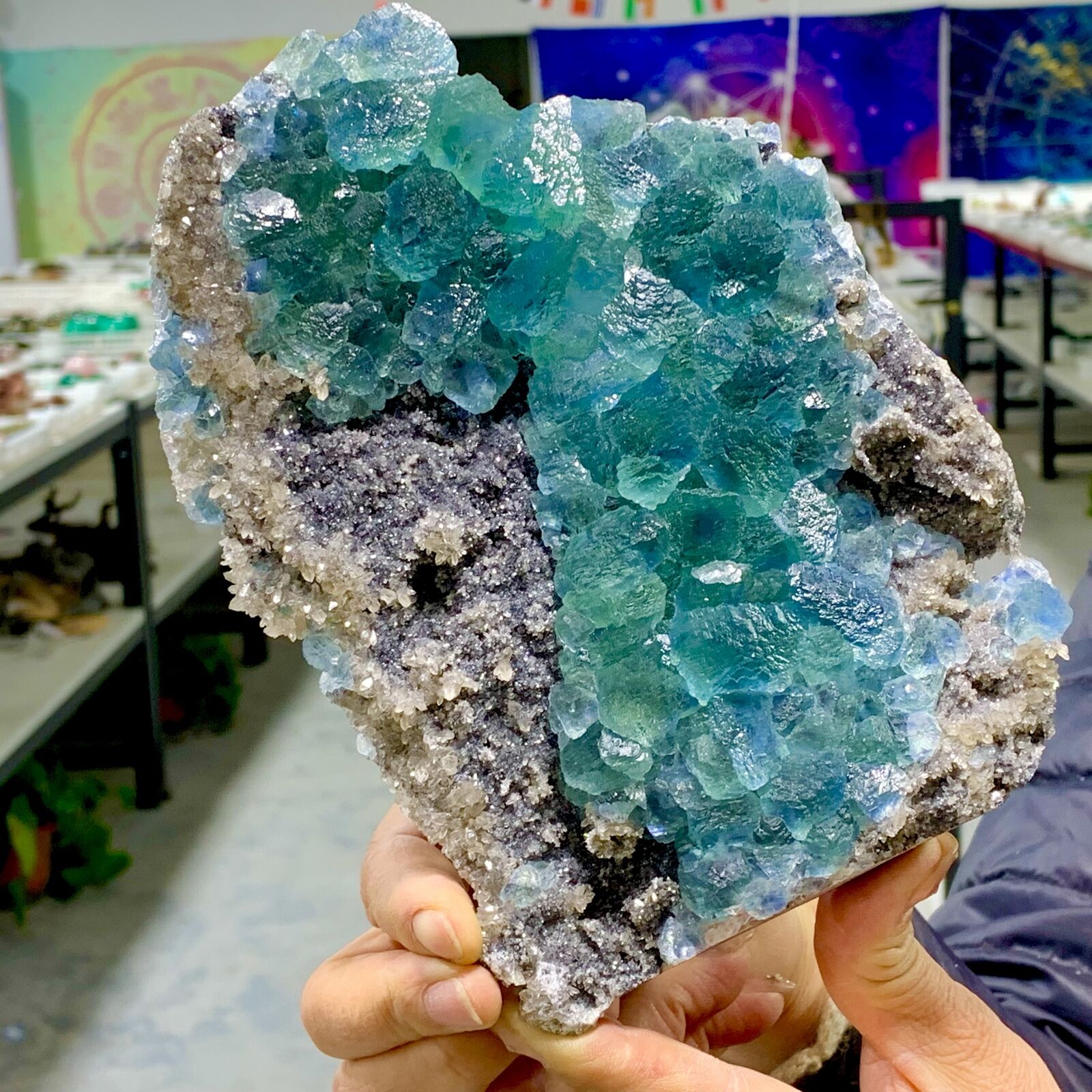 1.95LB Rare transparent BLUE cubic fluorite mineral crystal sample / China