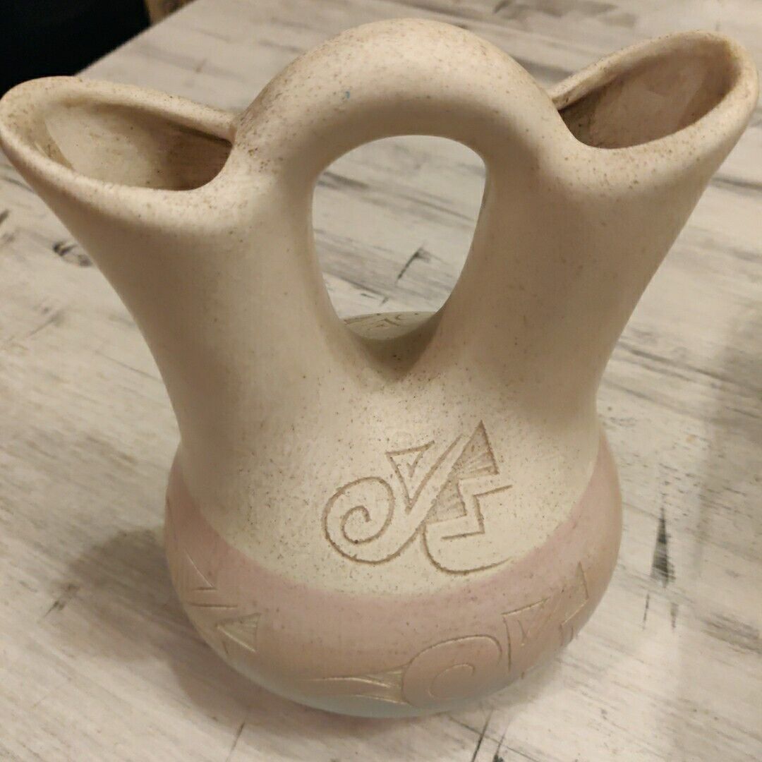 Vintage Navajo Native American Carved Wedding Vase - Artist Signed