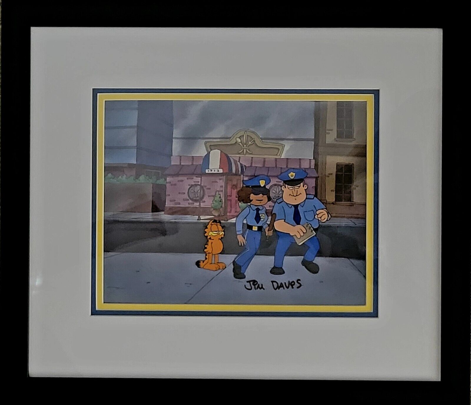 Jim Davis Autographed Garfield Original Hand Painted Production Cel Framed