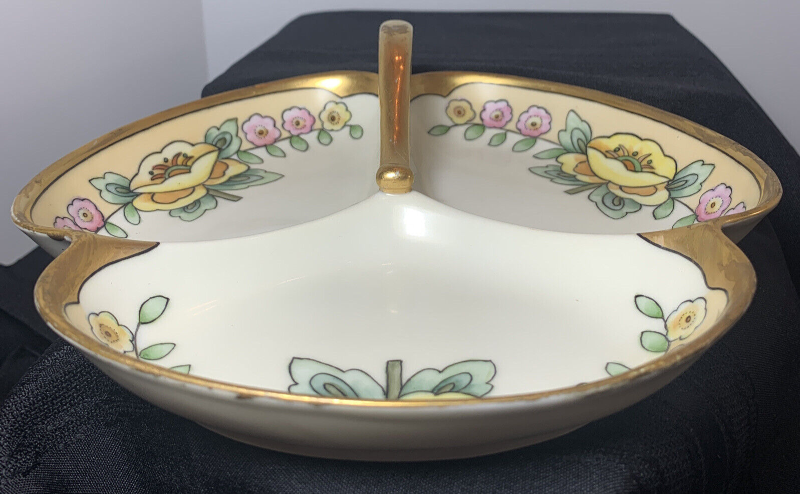 Hand Painted Gold Decorated Divided Serving Platter