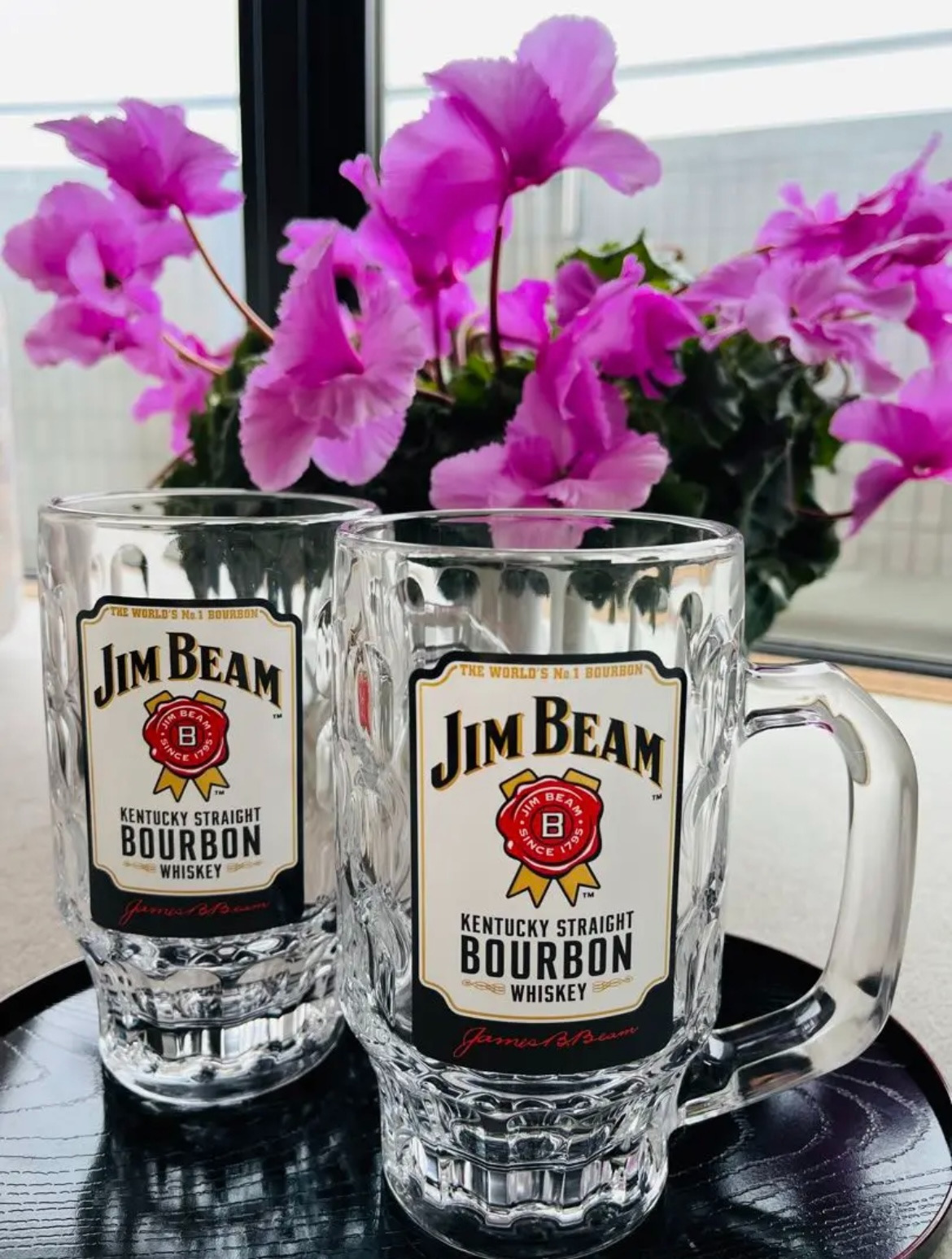 Suntory Kaku Whisky JIM BEAM KENTUCKY STRAIGHT BOURBON Mug Glass 2 Pair 380ml