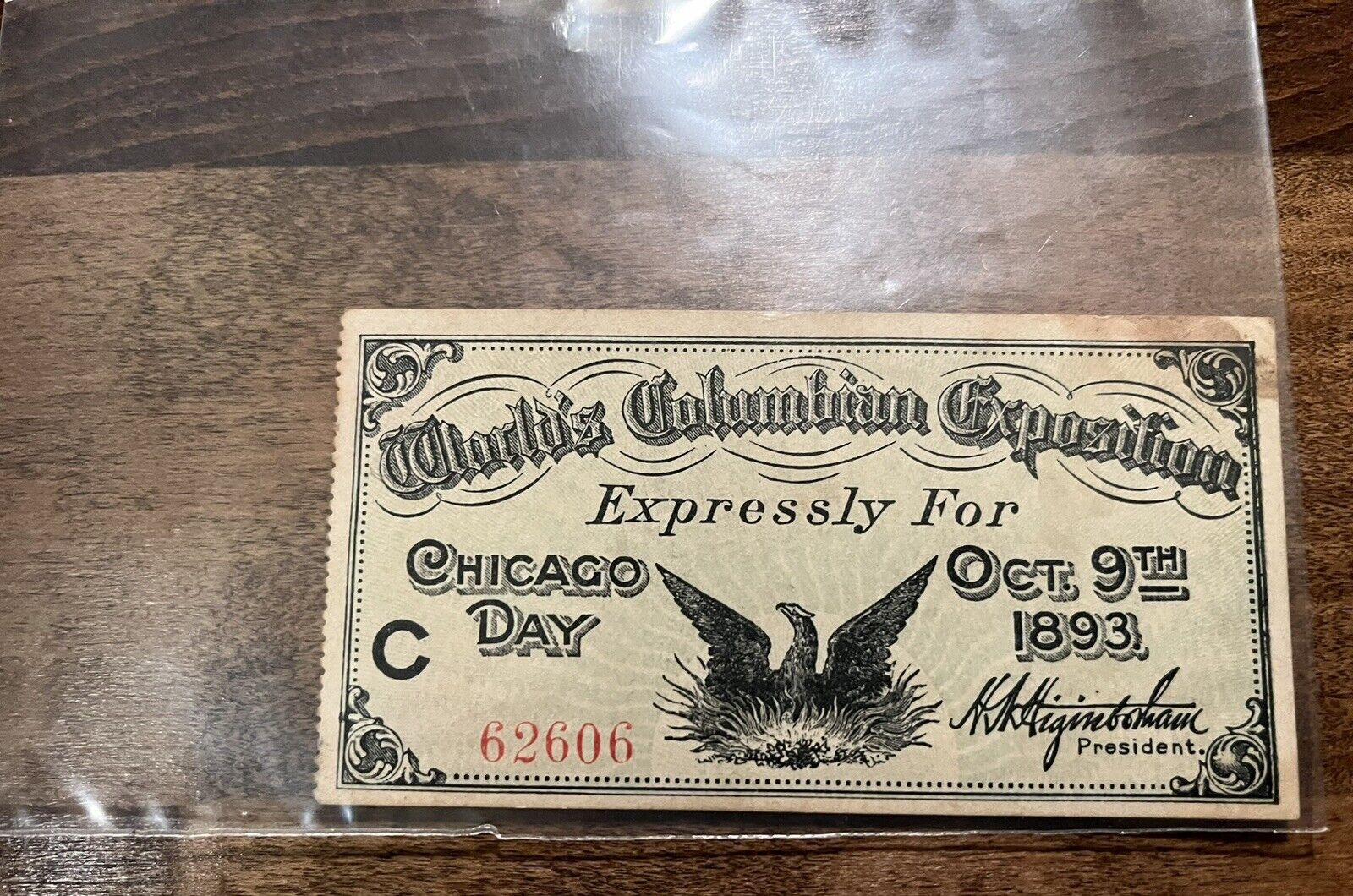 1893 Chicago World's Columbian Exposition Chicago Day Ticket