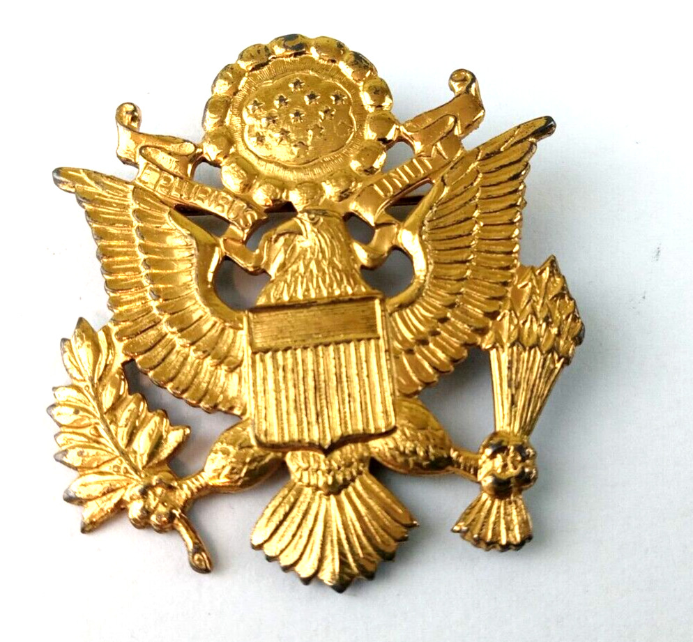 Original WWII Military Figural US SEAL Eagle Shiny Brass Sweetheart Pin Brooch