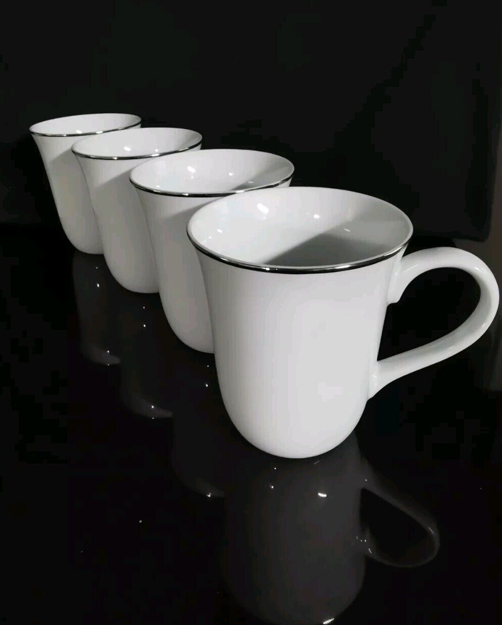Linens N Things Platinum Banded Coffee Mugs ~ SET OF 4 ~ Large 4.5\