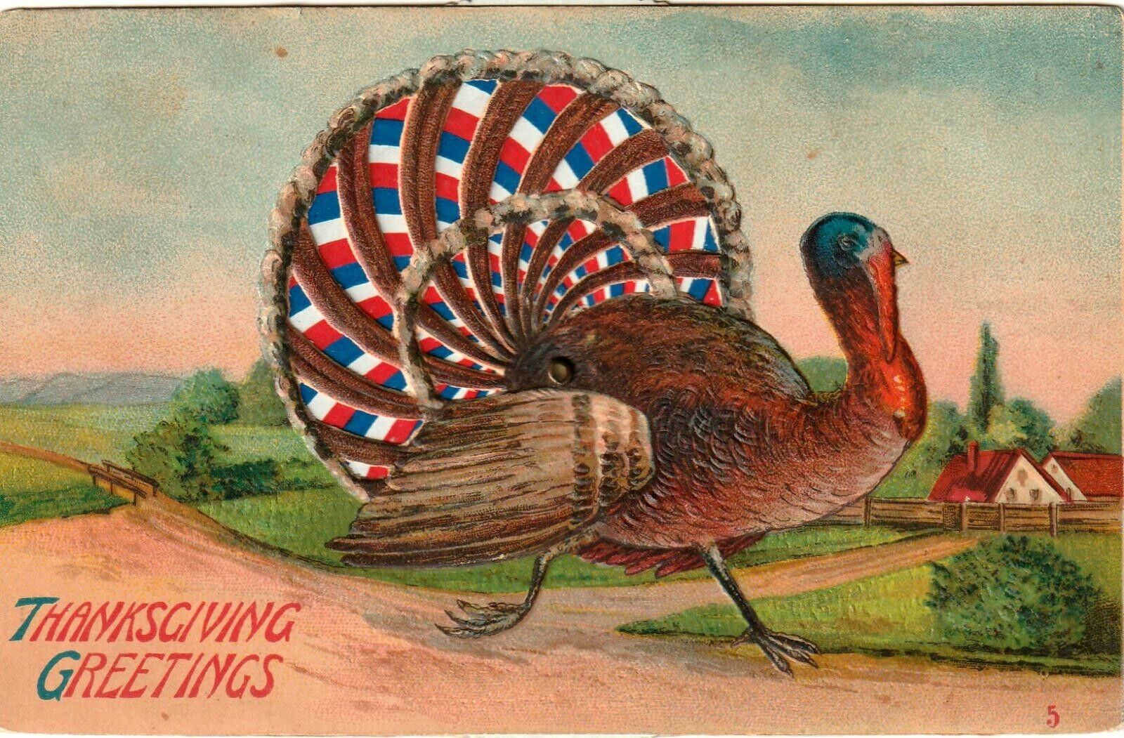 Vintage Thanksgiving Postcard, Turkey with Mechanical Color Wheel Tail