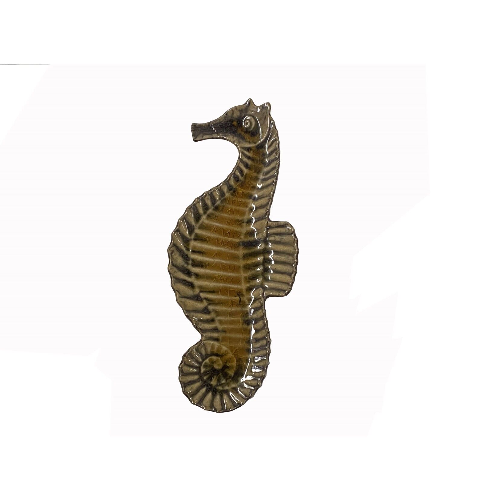 Mustard Yellow Glaze Ceramic Decorative Seahorse Shape Display Plate ws3872