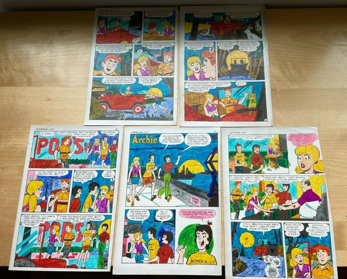 PEP #282 art color guides 5 PG STORY 1973 ARCHIE BETTY WOMENS LIB CHAUVINIST