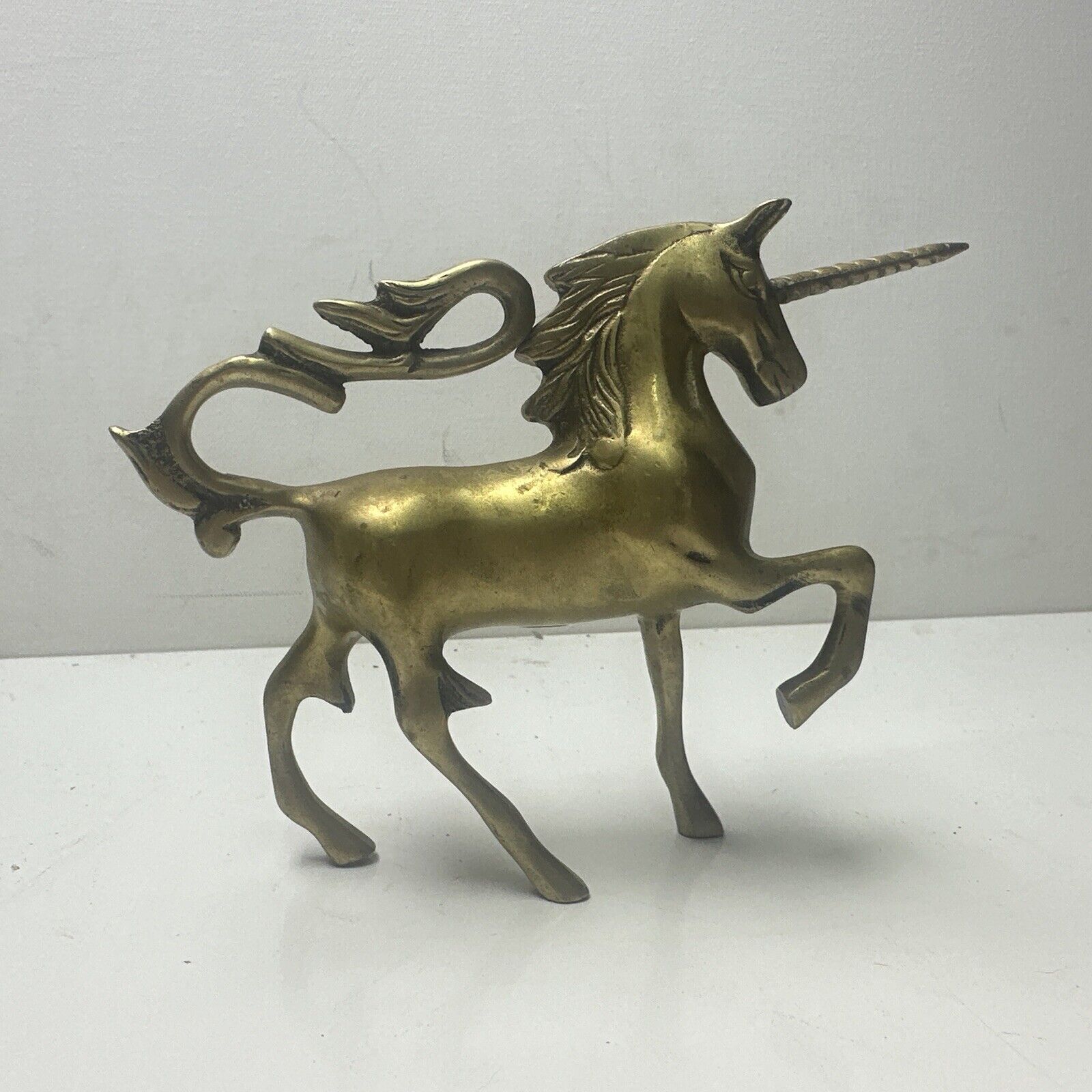 Vintage Brass Unicorn Figurine Sculpture w Patina Mythical Fantasy - 5.75