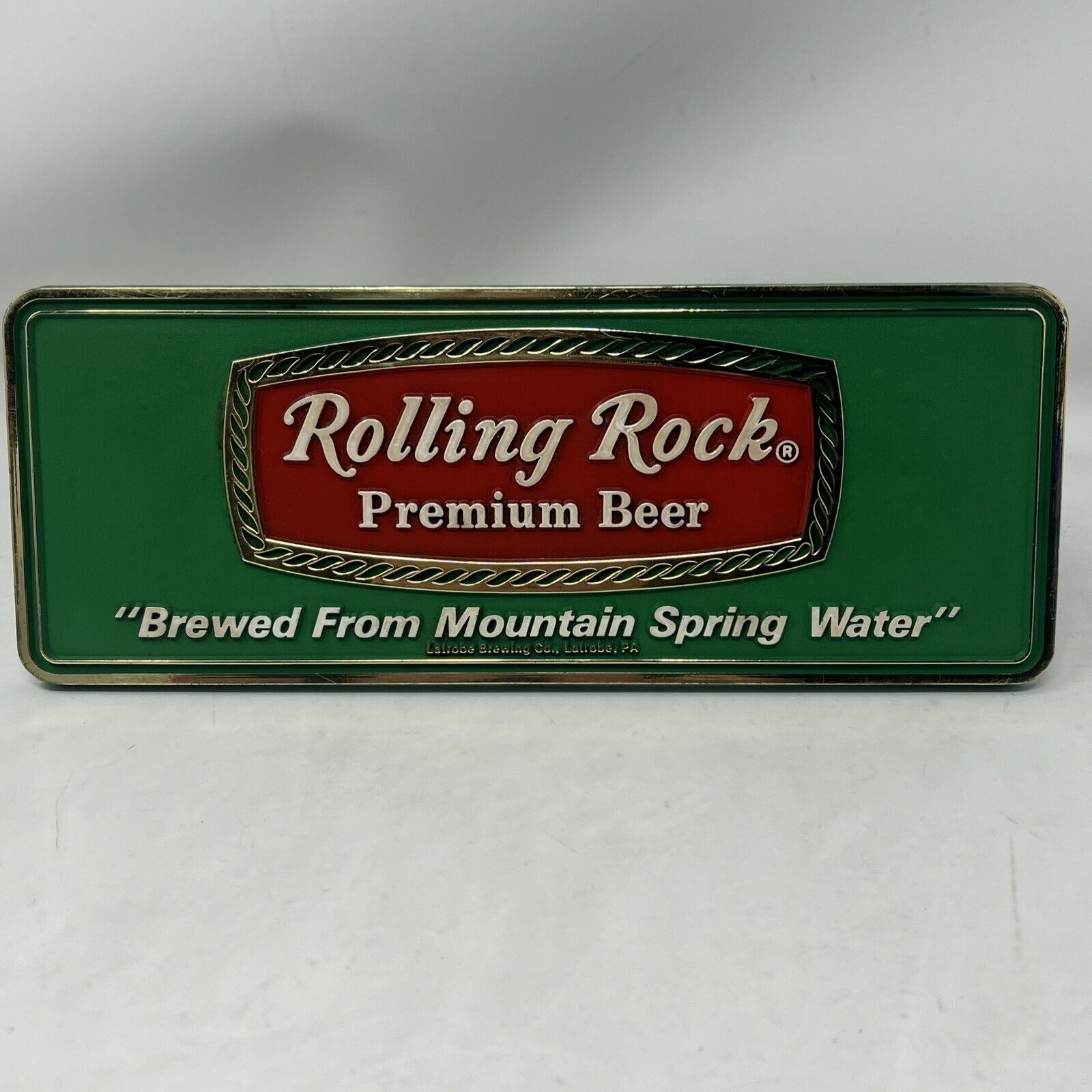 Rolling Rock Beer Latrobe, PA. Plastic Easel Back  Advertising Display Bar Sign