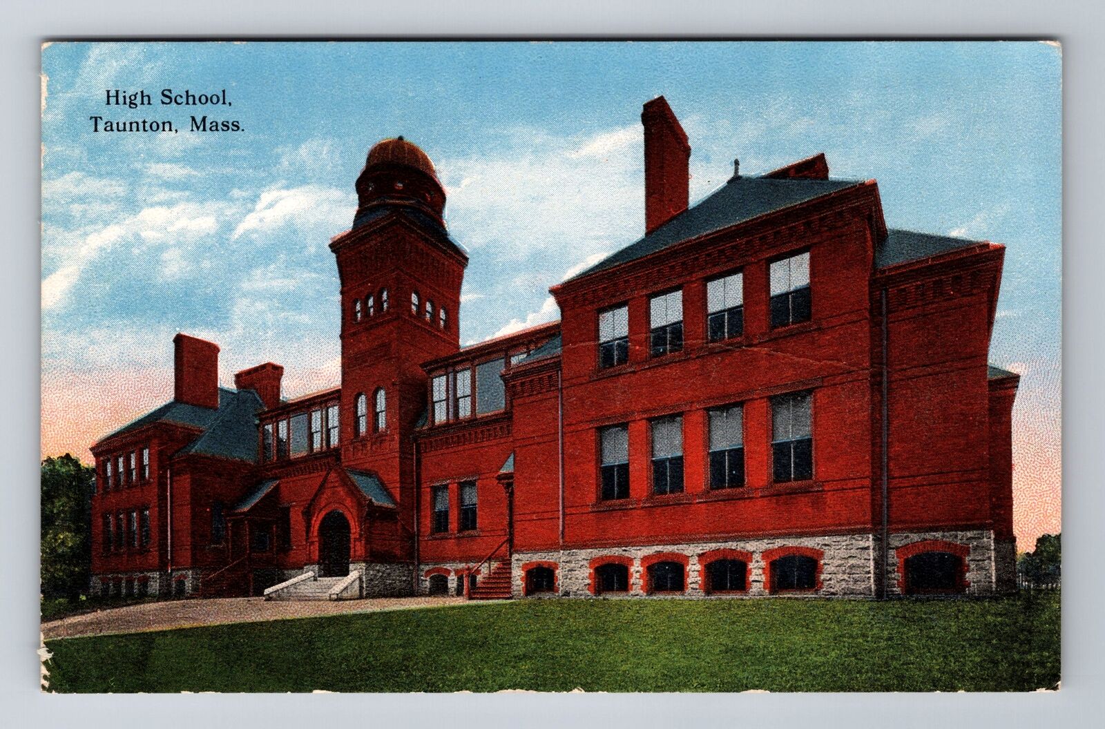 Taunton MA-Massachusetts, High School Building, Antique Vintage Postcard