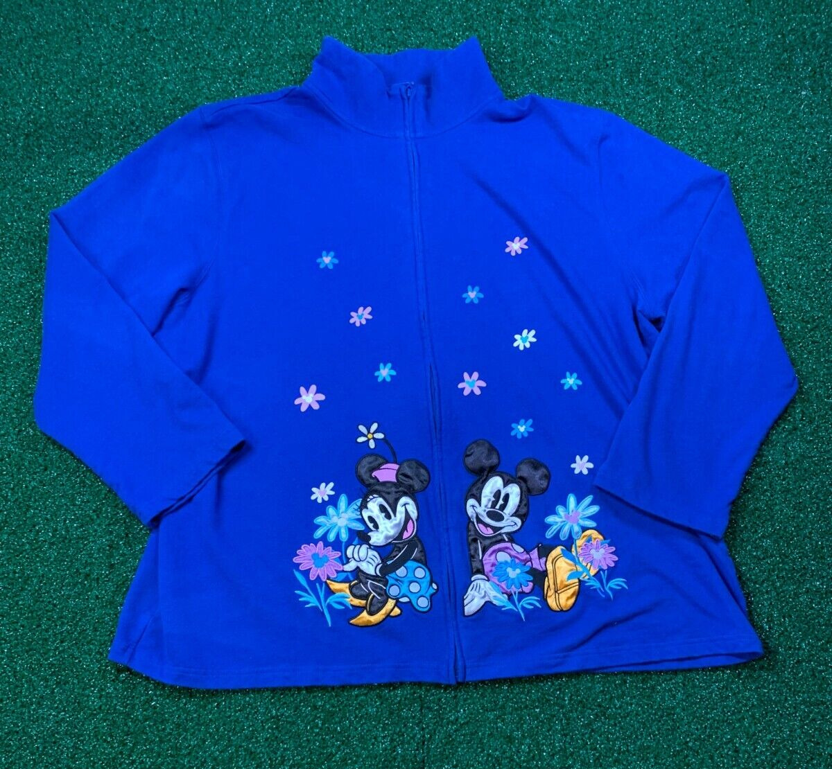 VTG Disney Parks Zip 3XL Sweater Embroidered Blue Mickey Minnie Goofy Donald