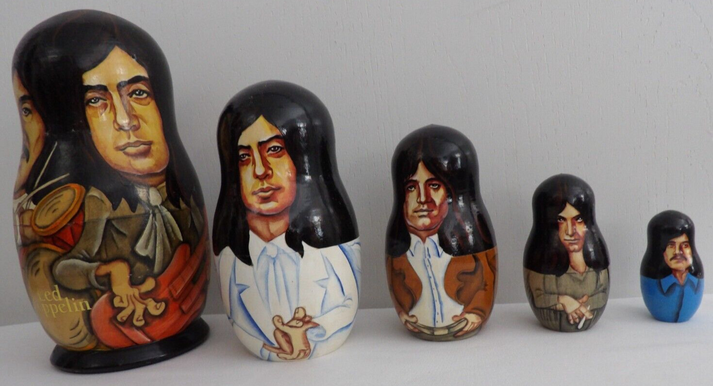LED ZEPPELIN BAND DRUMMER CARVED WOOD WOODEN RUSSIAN NESTING DOLLS FIGURES RARE