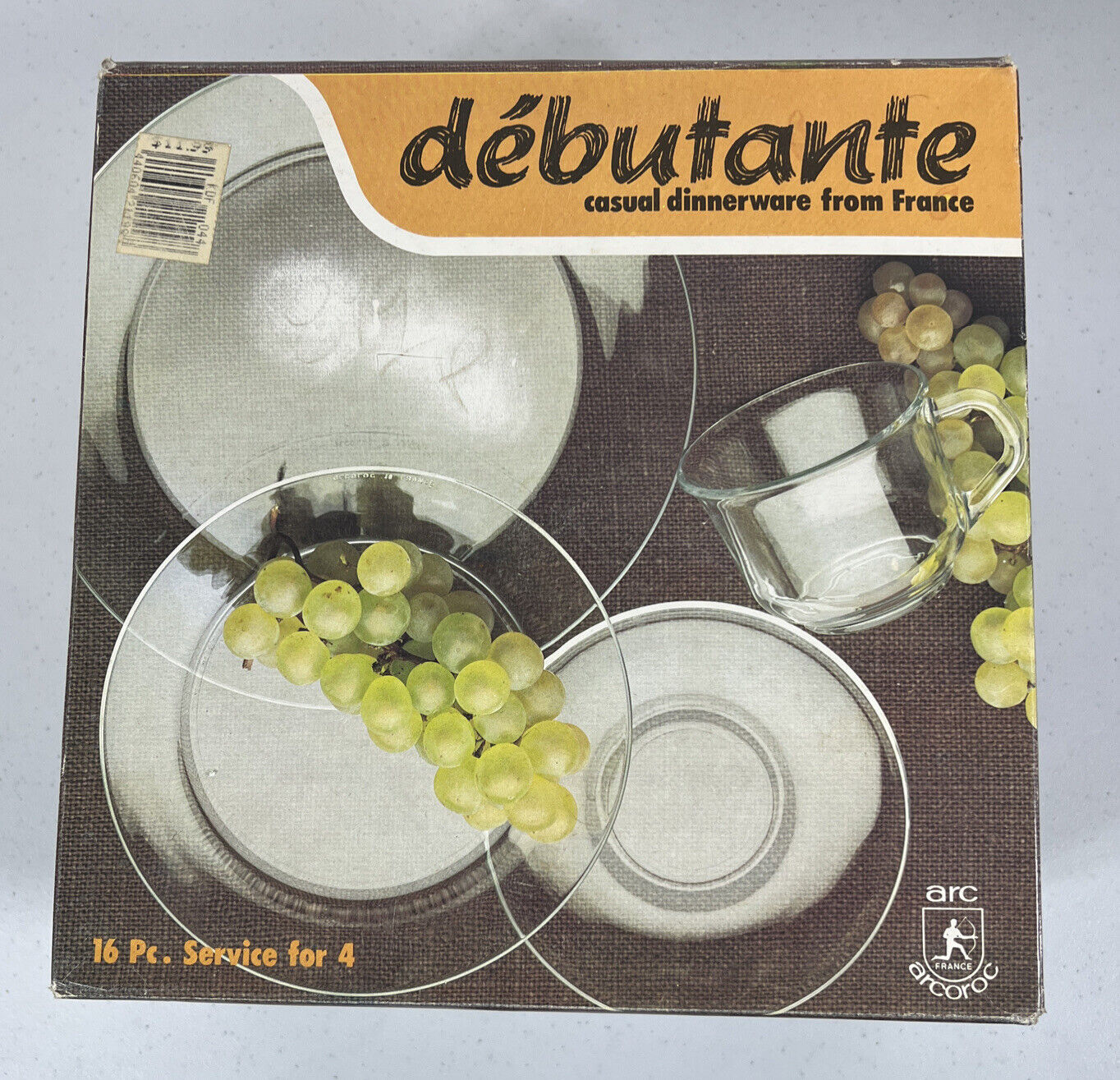 VINTAGE DEBUTANTE 16Pc SERVICE FOR 4  GLASS DINNERWARE FROM FRANCE  NEW IN BOX