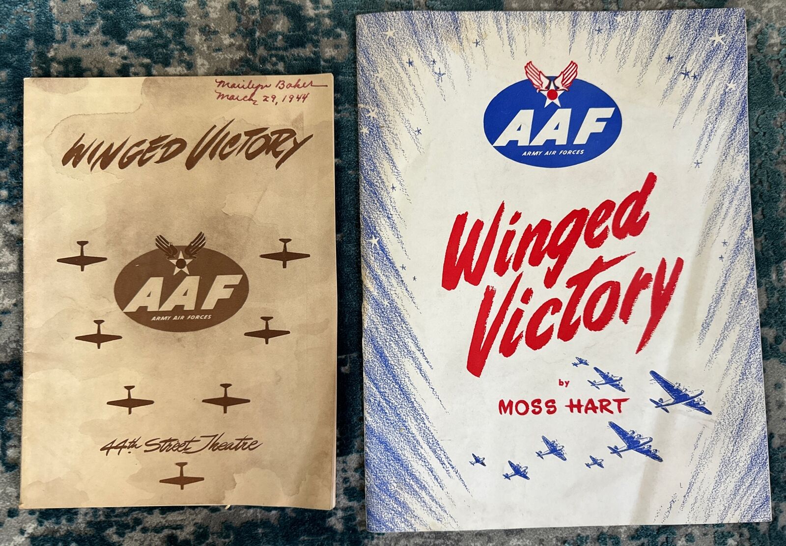 WW2 Winged Victory AAF 1944 Program Playbill 44th St Theatre Moss Hart - Pair