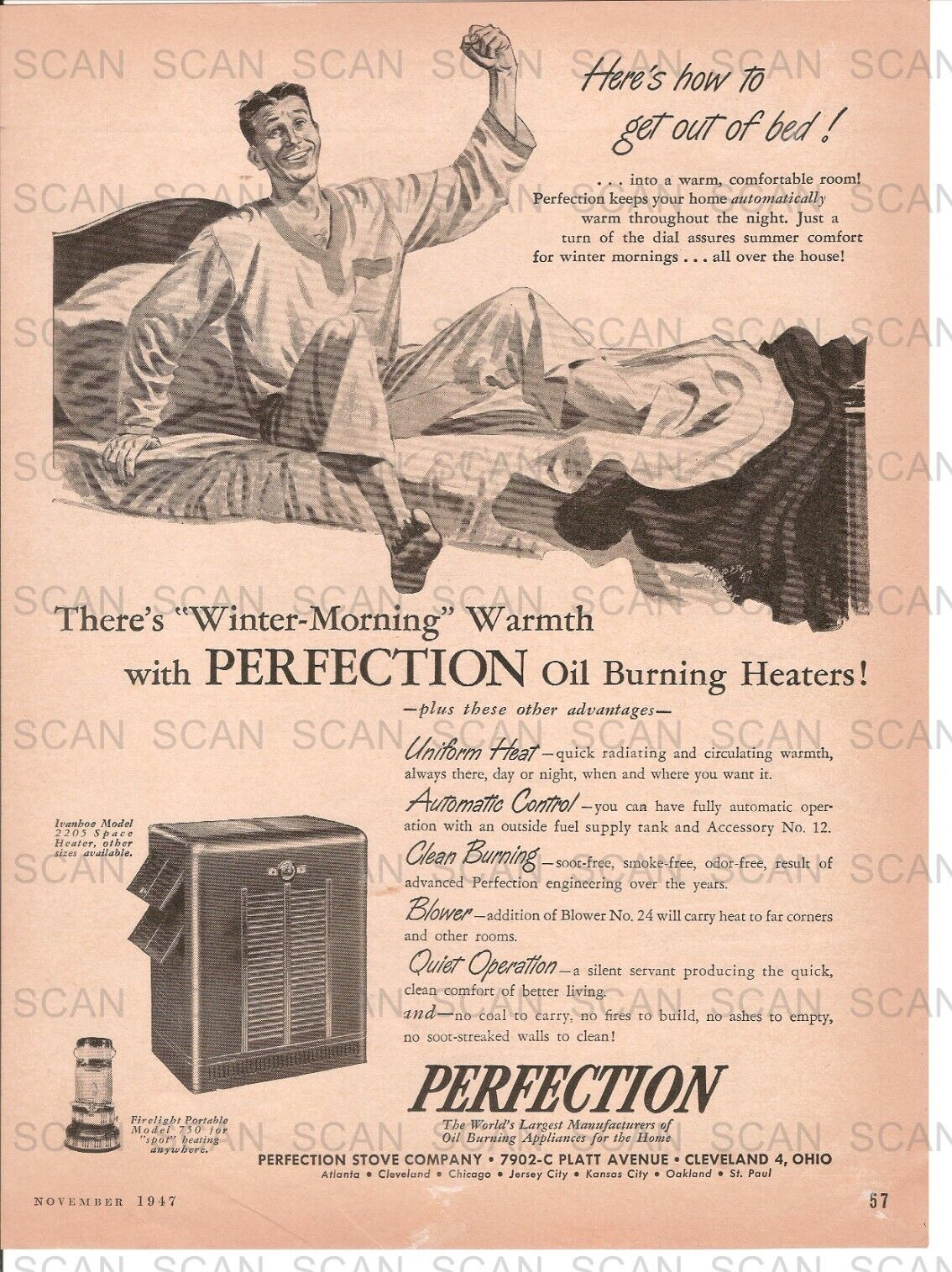 1947 Perfection Stove Co. Vintage Magazine Ad Perfection Oil Heater