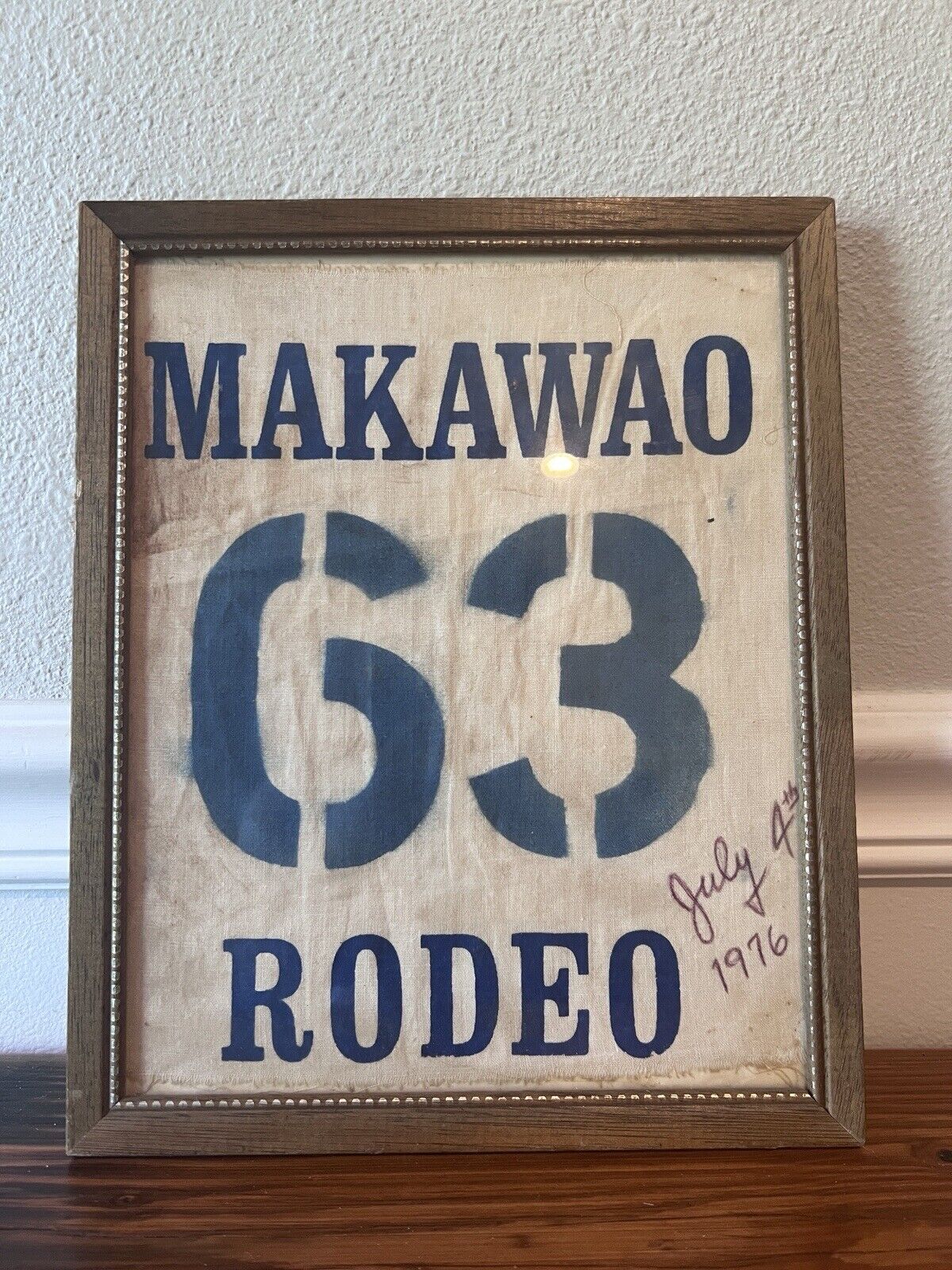 1976 Makawao Rodeo Maui Hawaii HI Cloth Cut Out Framed #63 4th Of July Jersey