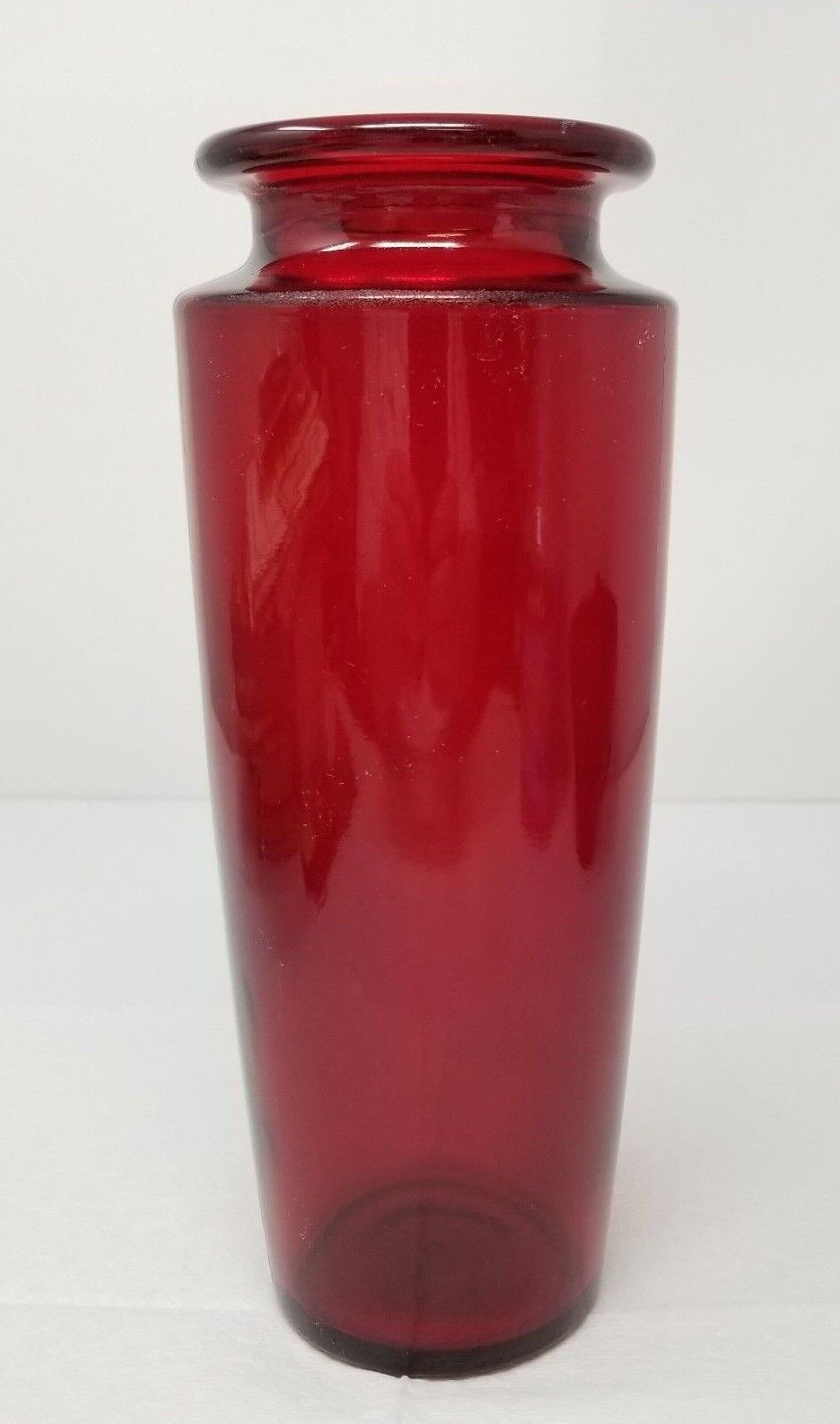 Vase Ruby Red Deep Bullet Cylinder Glass Vintage Imperfect