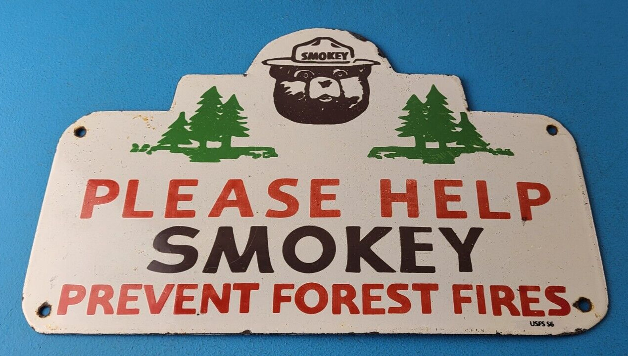 Vintage Forest Service Sign - Smokey Bear Hiking Wilderness Gas Porcelain Sign
