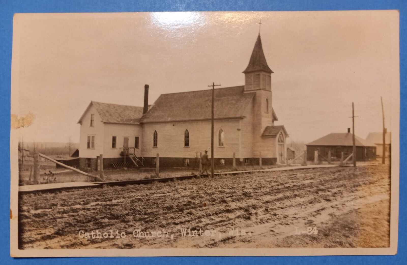 WINTER WISCONSIN WI c1910 ~ RARE RPPC ~ CATHOLIC CHURCH ~DATE 5/3/1931 ON BACK