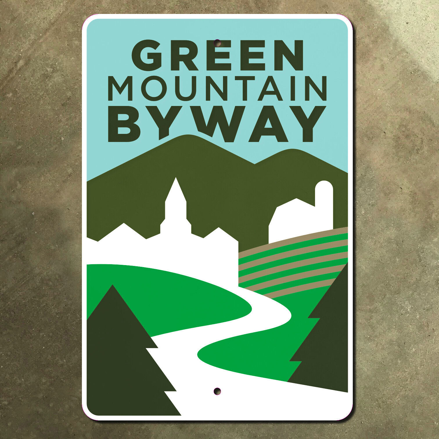 Vermont Green Mountain Byway Waterbury route 100 highway road sign marker 10x15