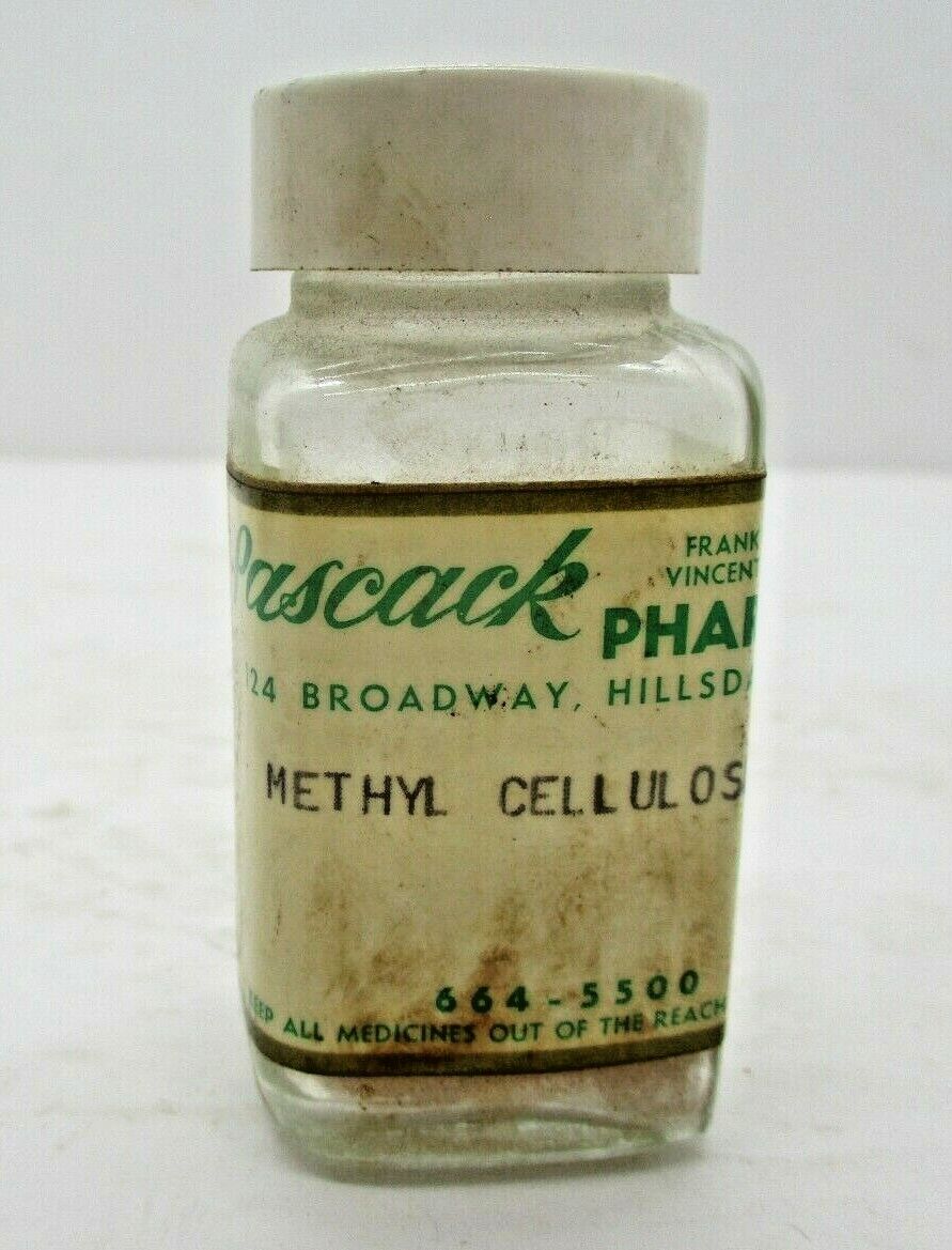 Vintage Glass Pascack Pharmacy Bottle Methyl Cellulose Hillsdale NJ