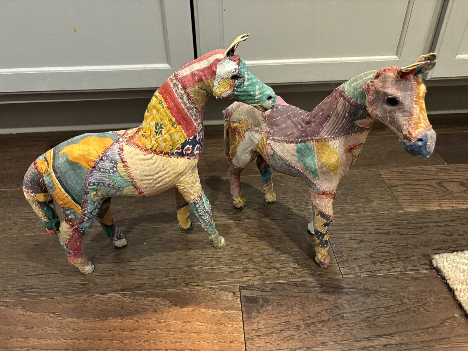TWO Vintage Sari Fabric Patchwork Hand Stitched Horse 12\
