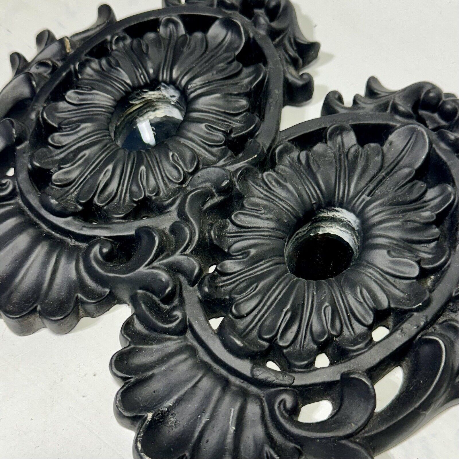 Vintage Ornate Black Wall Decor With Small Mirrors Plaster 9” x 7.5” Heavy