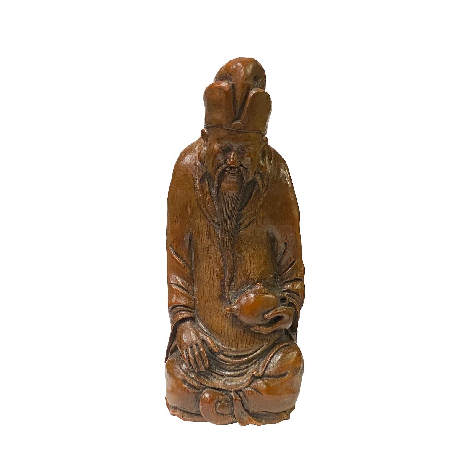 Chinese Bamboo Carved Old Man Scholar Meditation Figure ws2179