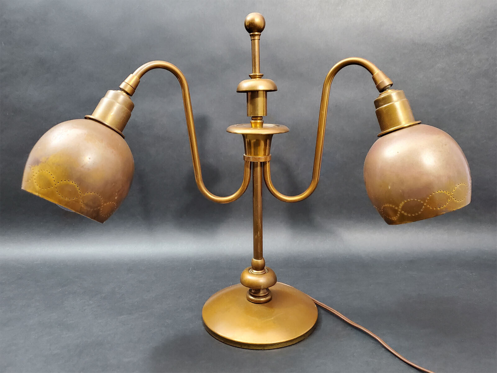Vintage Brass Double Light Table Lamp With Brass Shades