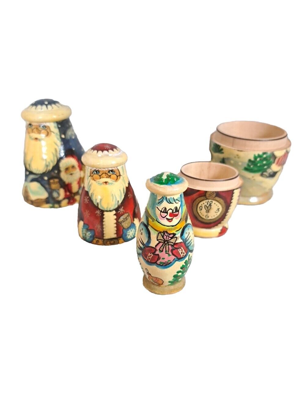 Santa Claus Nesting Stacking Dolls Set of 3 Wood Christmas Toy Russian Style