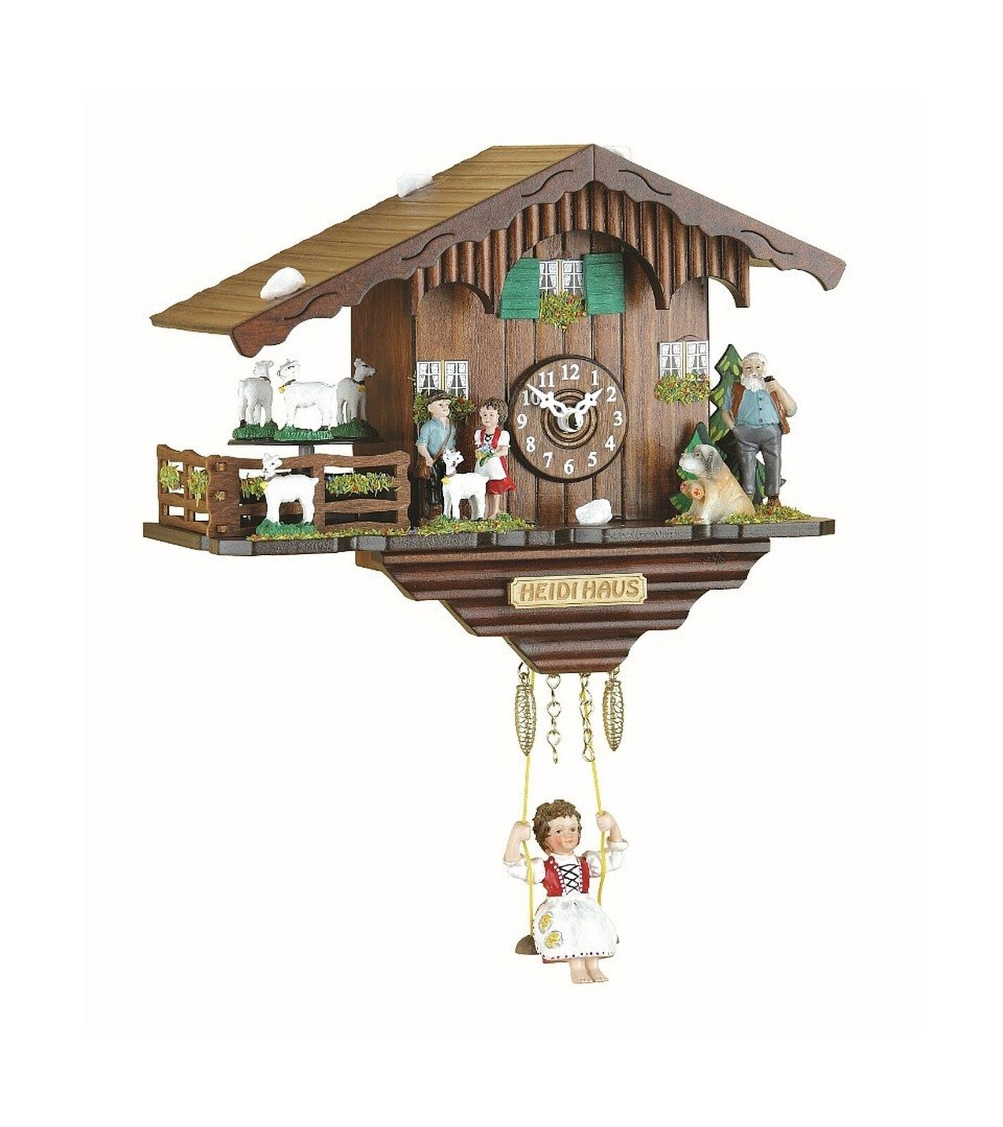 Trenkle Kuckulino Black Forest Clock Swiss House with Turning Goats, Quartz M...