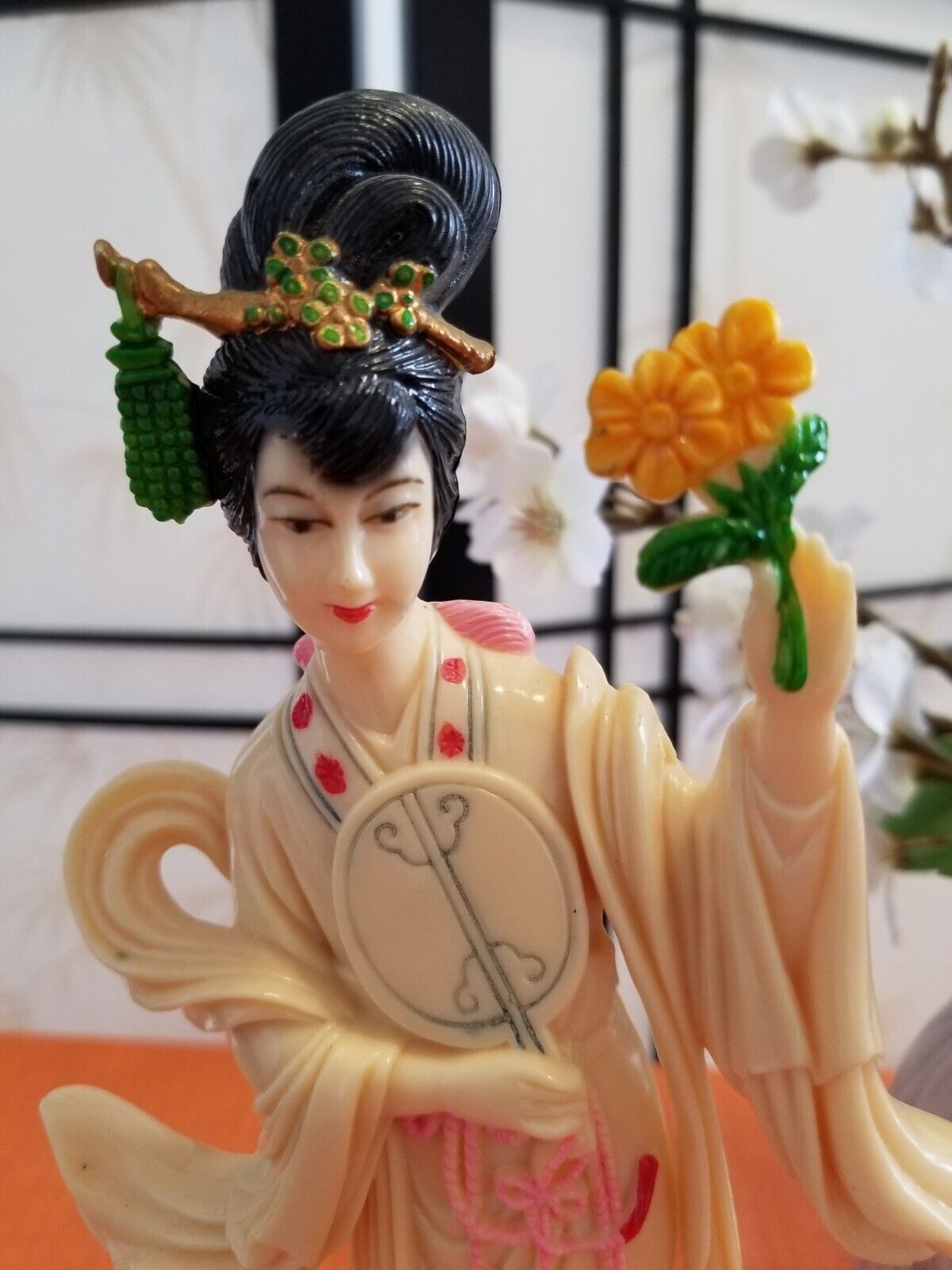 Very Detailed Vintage 1950's  Japanese Geisha Woman with Fan