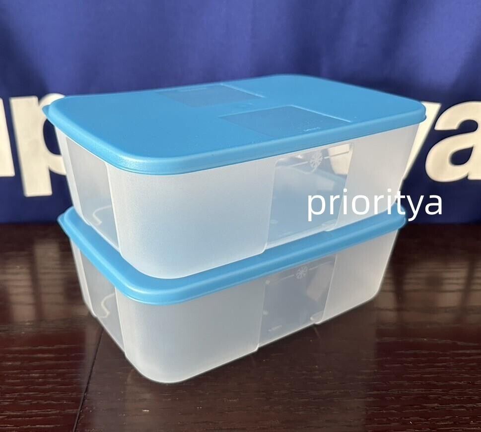 Tupperware Freezer Mates Medium #2 Container 1.5L/6c Set 2 Sheer Blue Seal New