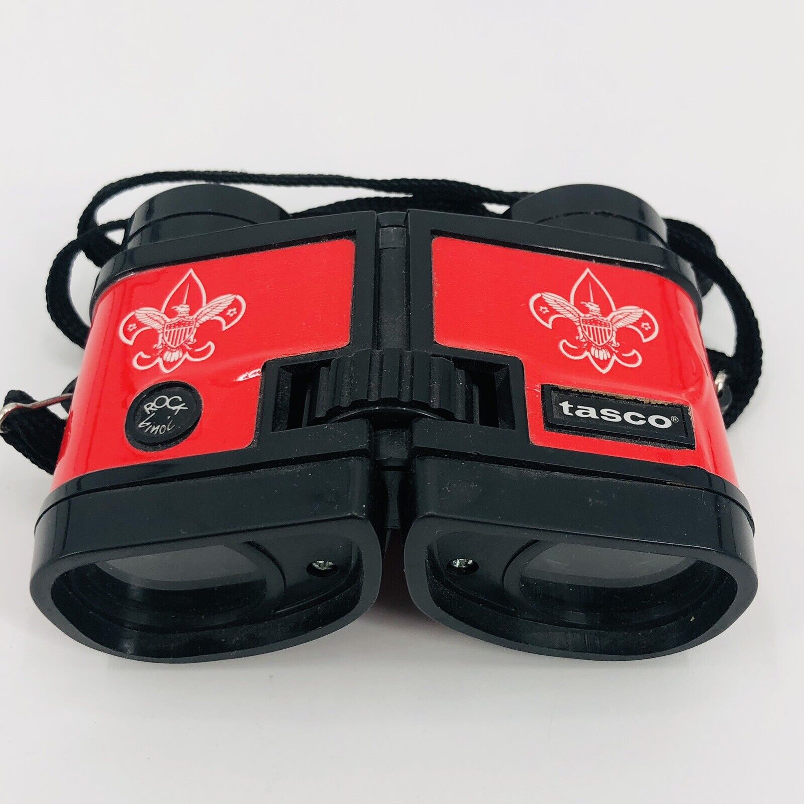 Vtg Official Boy Scout BSA Tasco 523 Red Binoculars 3x28 Folding Adjustable