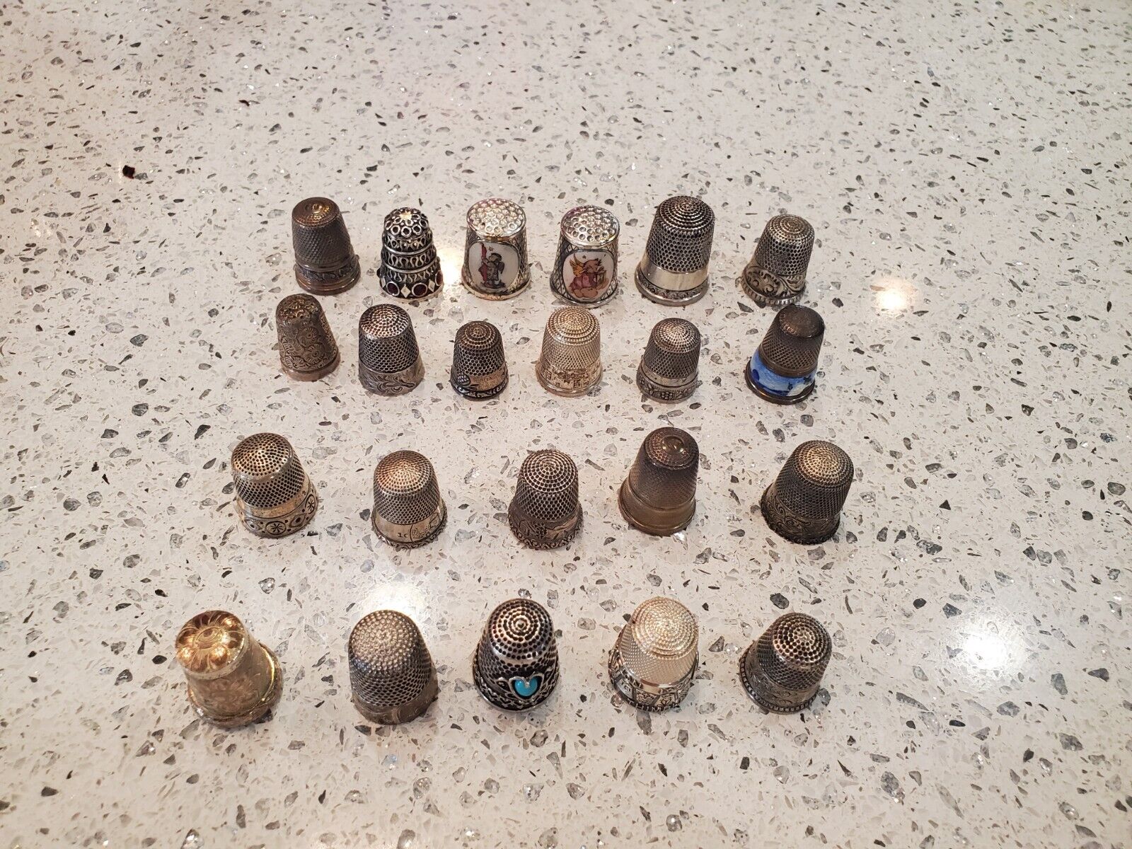 Sterling Silver, Plated Silver, and. 825 Silver Thimbles Lot Of 22