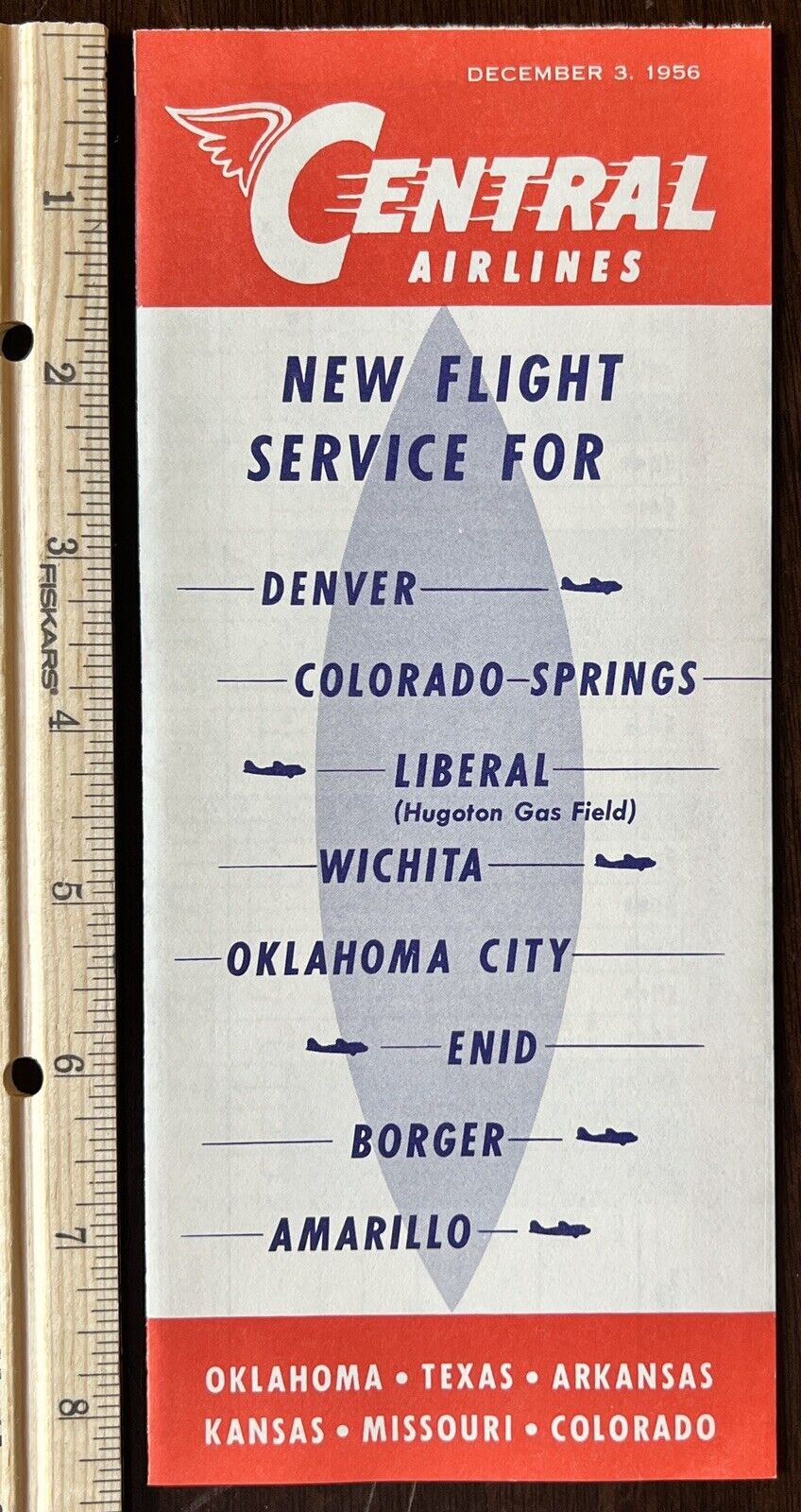 RARE 1956 CENTRAL AIRLINES BROCHURE NEW FLIGHT SERVICE COMPLETE SYSTEM SCHEDULES