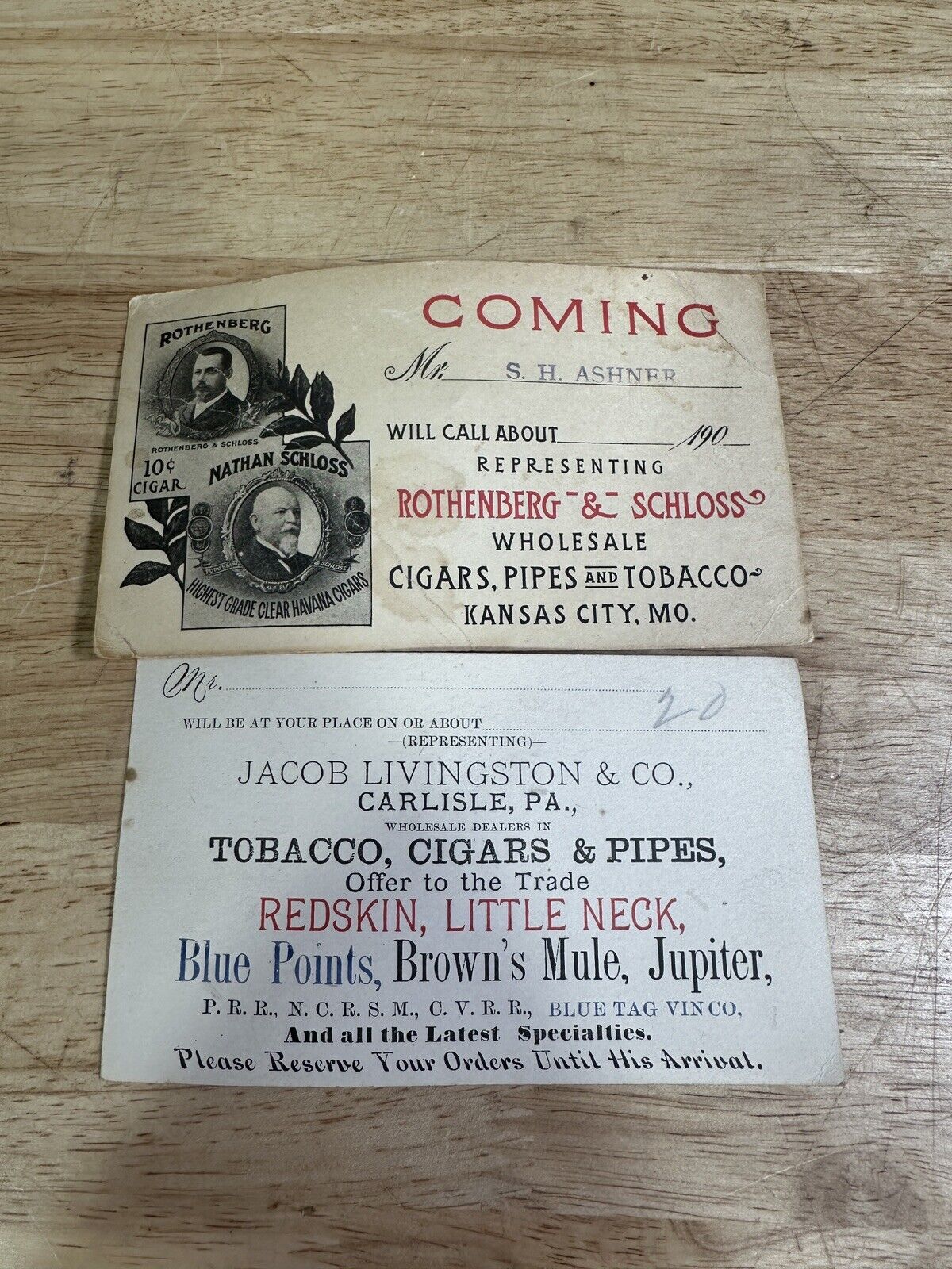 Antique Pair Of Tobacco Related Post Cards Jacob Livingston & Co/Rothenberg 